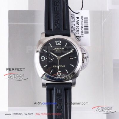 VS Factory V2 Upgrade Panerai Luminor GMT 44mm P9001 Automatic Watch - PAM00320 Steel Case Black Dial  Black Rubber Strap
